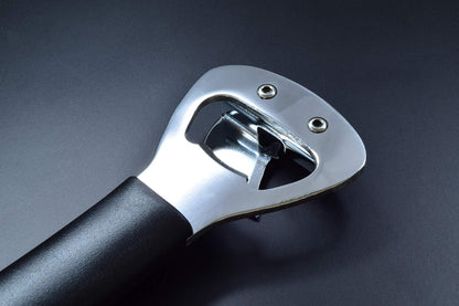 Japanese Can Opener, Heavy Duty Stainless Steel Bottle Opener, 5.9" Black Plastic Handle for Right-handed, Seki Japan