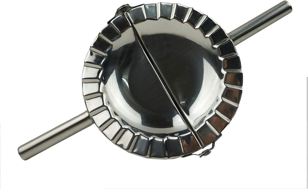 Stainless Steel Dumpling Maker, X-Large 5" Goya Empanada Press Mold, Ravioli Mould Crimper, Wraper Dough Cutter - for Pie Ravioli Chinese Dumpling Pastry, with long handle (XL 5" Dia)