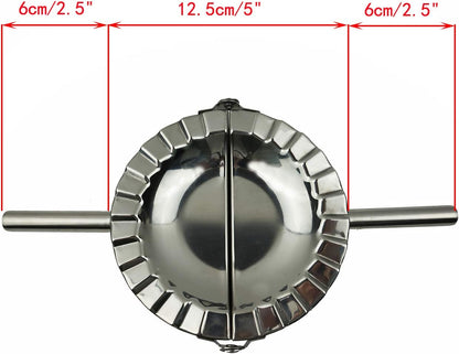 Stainless Steel Dumpling Maker, X-Large 5" Goya Empanada Press Mold, Ravioli Mould Crimper, Wraper Dough Cutter - for Pie Ravioli Chinese Dumpling Pastry, with long handle (XL 5" Dia)