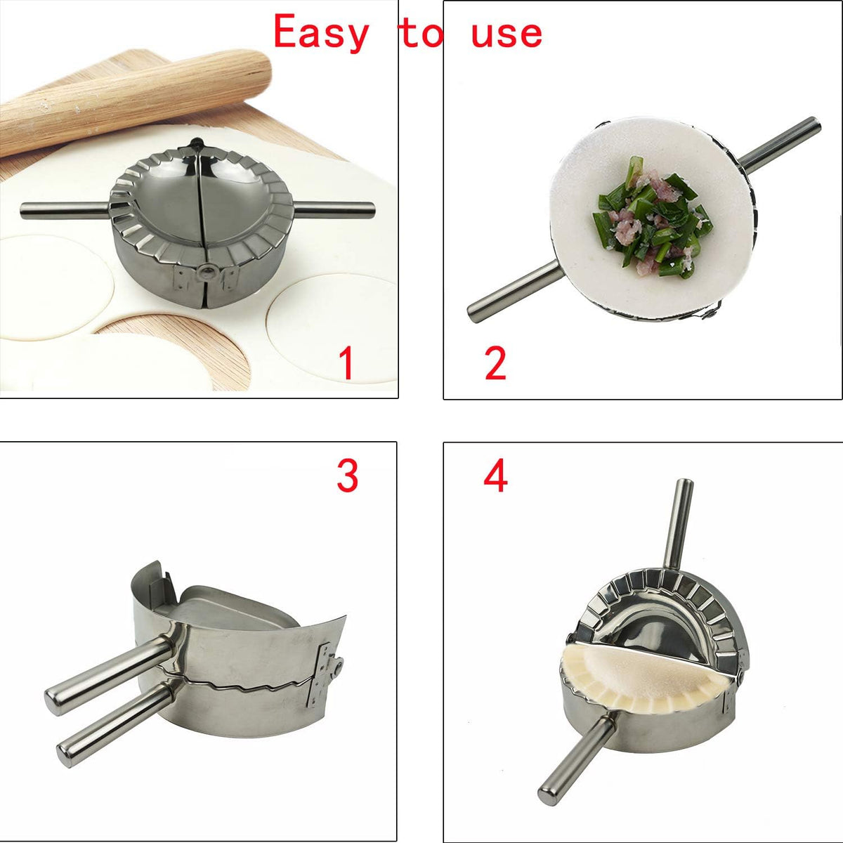 Stainless Steel Dumpling Maker, X-Large 5" Goya Empanada Press Mold, Ravioli Mould Crimper, Wraper Dough Cutter - for Pie Ravioli Chinese Dumpling Pastry, with long handle (XL 5" Dia)
