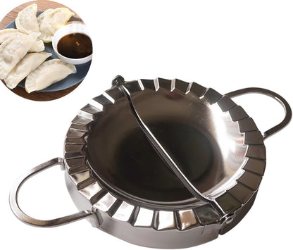 Stainless Steel Dumpling Maker, X-Large 5" Goya Empanada Press Mold, Ravioli Mould Crimper, Wraper Dough Cutter - for Pie Ravioli Chinese Dumpling Pastry, with long handle (XL 5" Dia)
