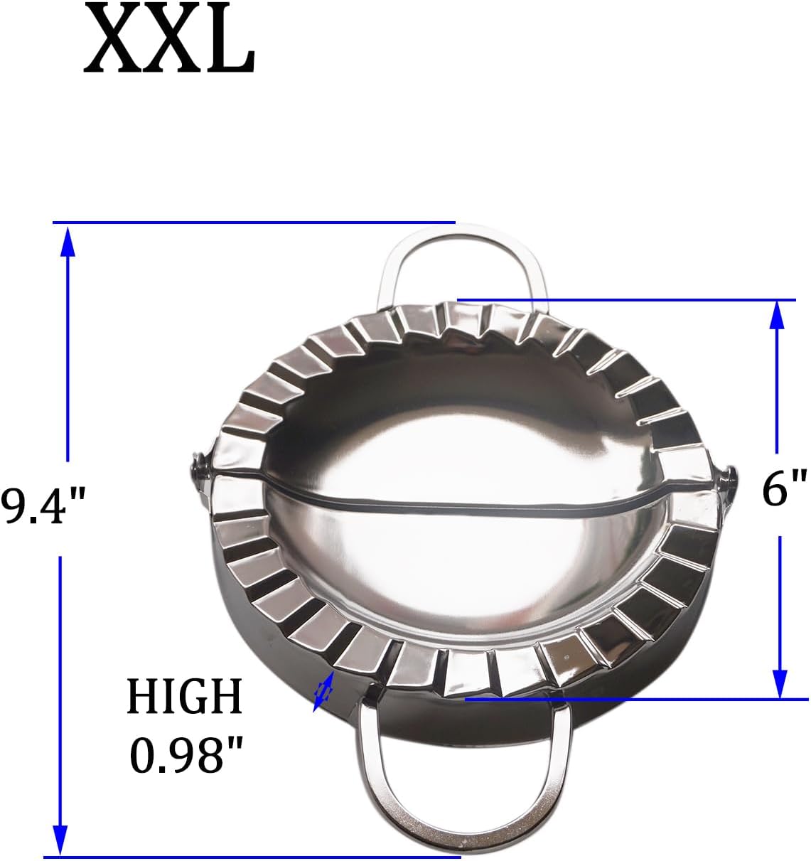 Stainless Steel Dumpling Maker, X-Large 5" Goya Empanada Press Mold, Ravioli Mould Crimper, Wraper Dough Cutter - for Pie Ravioli Chinese Dumpling Pastry, with long handle (XL 5" Dia)