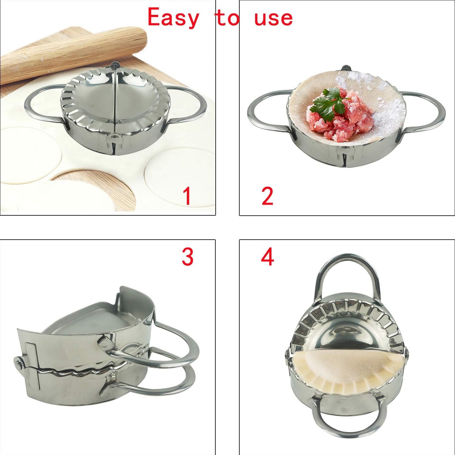 Stainless Steel Dumpling Maker, X-Large 5" Goya Empanada Press Mold, Ravioli Mould Crimper, Wraper Dough Cutter - for Pie Ravioli Chinese Dumpling Pastry, with long handle (XL 5" Dia)
