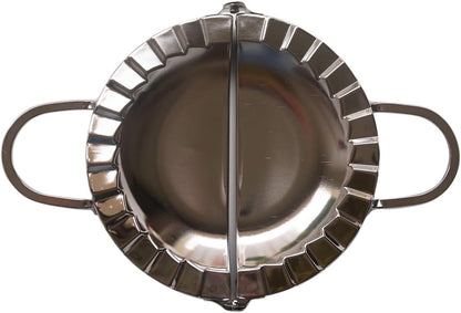 Stainless Steel Dumpling Maker, X-Large 5" Goya Empanada Press Mold, Ravioli Mould Crimper, Wraper Dough Cutter - for Pie Ravioli Chinese Dumpling Pastry, with long handle (XL 5" Dia)