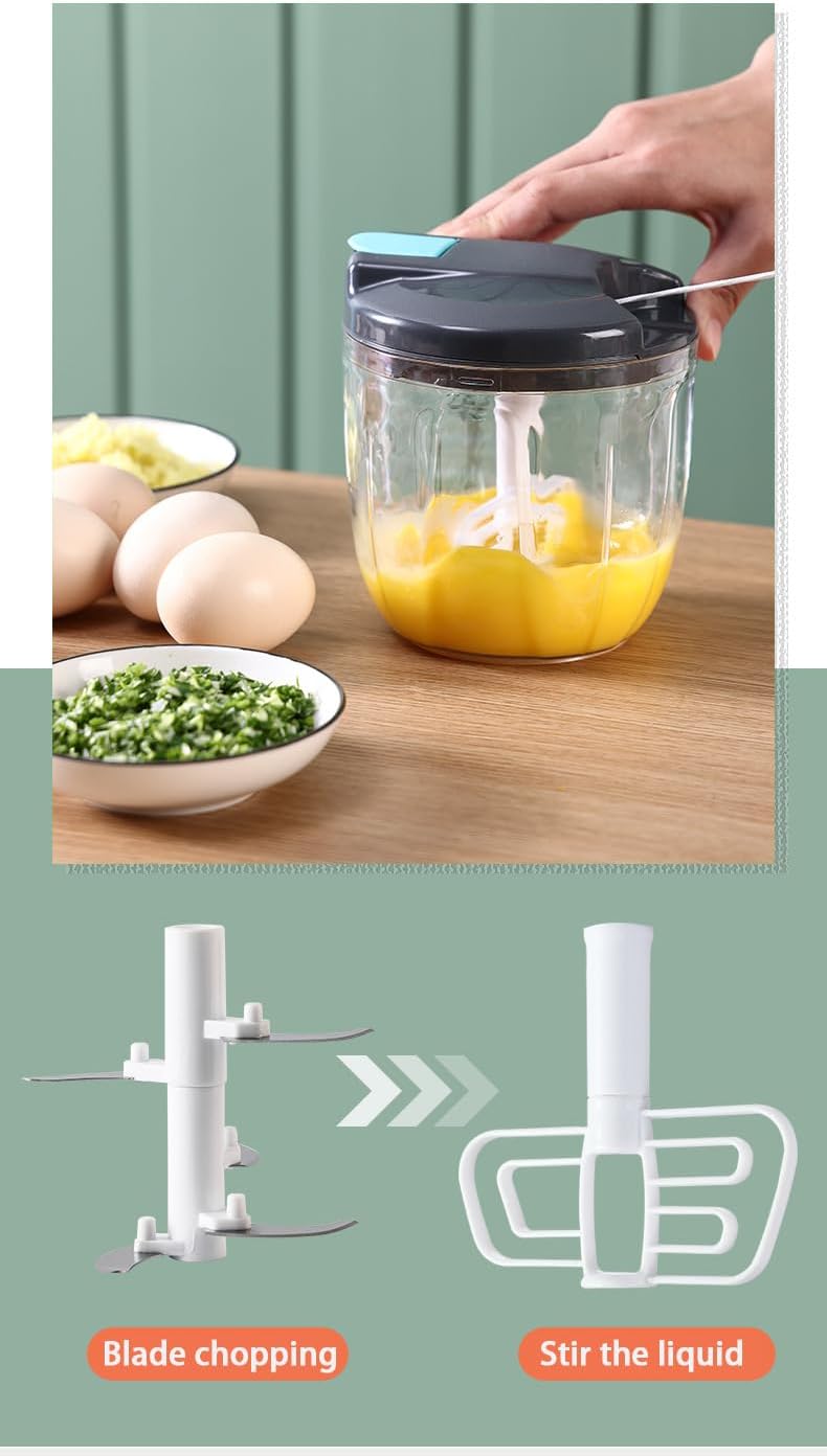 Manual Vegetable Choppers Food Processor, Portable Hand Pull String Garlic Mincer Onion Chopper, Large Capacity for Nuts, Veggies, Ginger, Herbs, etc., 900ml, Food Chopper Kitchen Cooking Tool