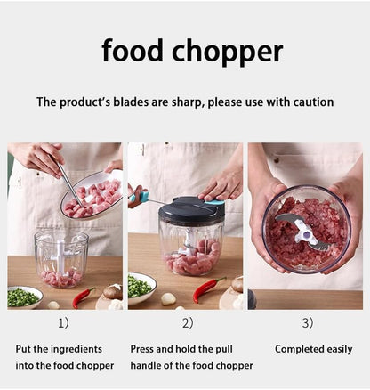 Manual Vegetable Choppers Food Processor, Portable Hand Pull String Garlic Mincer Onion Chopper, Large Capacity for Nuts, Veggies, Ginger, Herbs, etc., 900ml, Food Chopper Kitchen Cooking Tool
