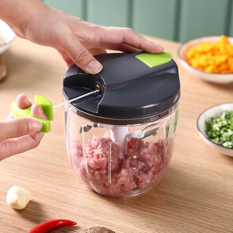 Manual Vegetable Choppers Food Processor, Portable Hand Pull String Garlic Mincer Onion Chopper, Large Capacity for Nuts, Veggies, Ginger, Herbs, etc., 900ml, Food Chopper Kitchen Cooking Tool