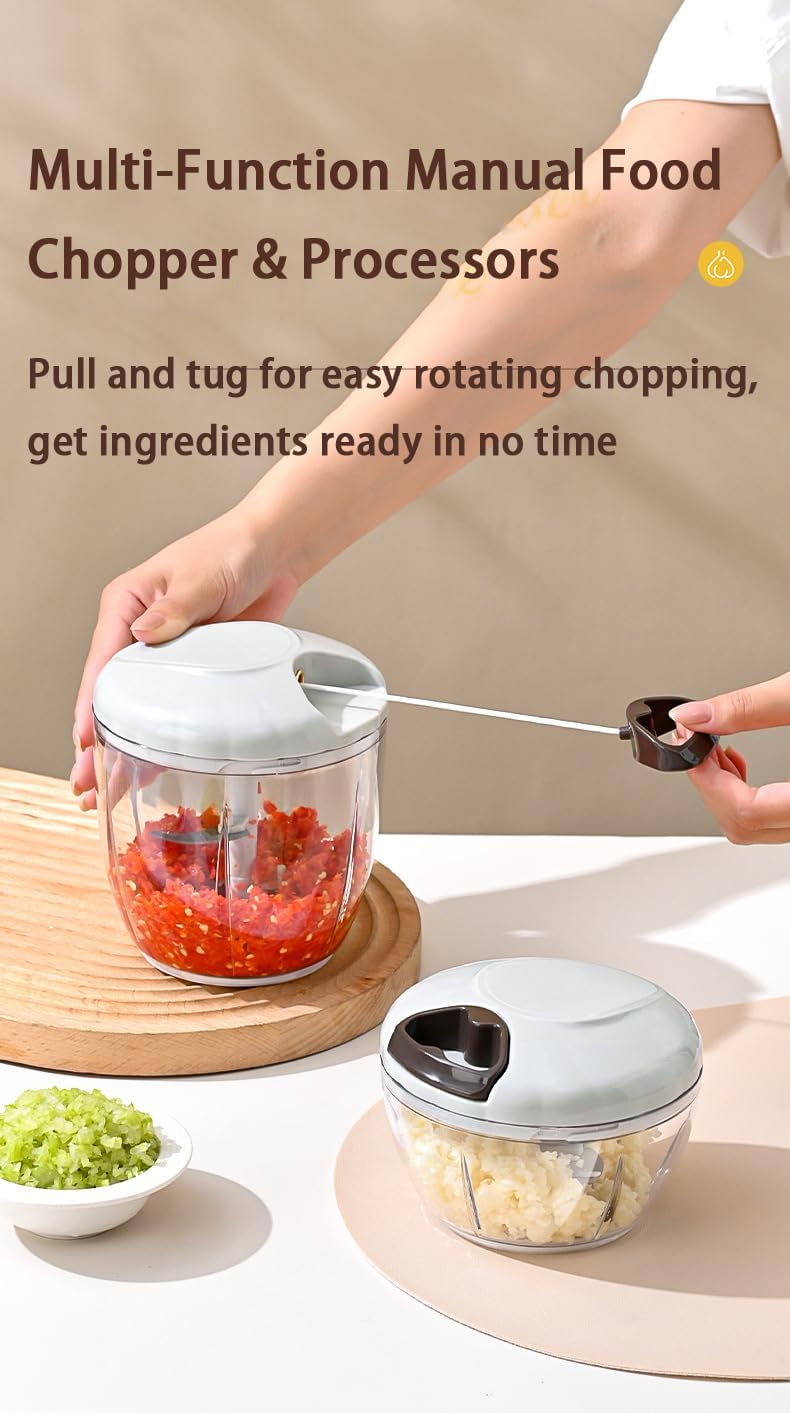 Manual Vegetable Choppers Food Processor, Portable Hand Pull String Garlic Mincer Onion Chopper, Large Capacity for Nuts, Veggies, Ginger, Herbs, etc., 900ml, Food Chopper Kitchen Cooking Tool