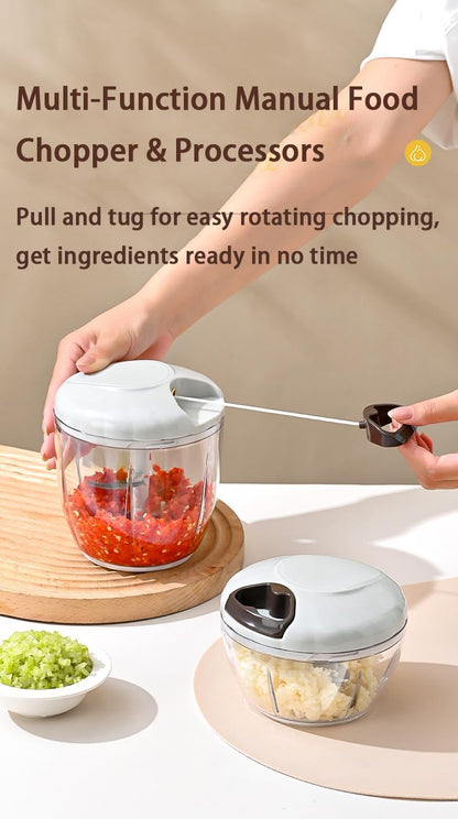 Manual Vegetable Choppers Food Processor, Portable Hand Pull String Garlic Mincer Onion Chopper, Large Capacity for Nuts, Veggies, Ginger, Herbs, etc., 900ml, Food Chopper Kitchen Cooking Tool