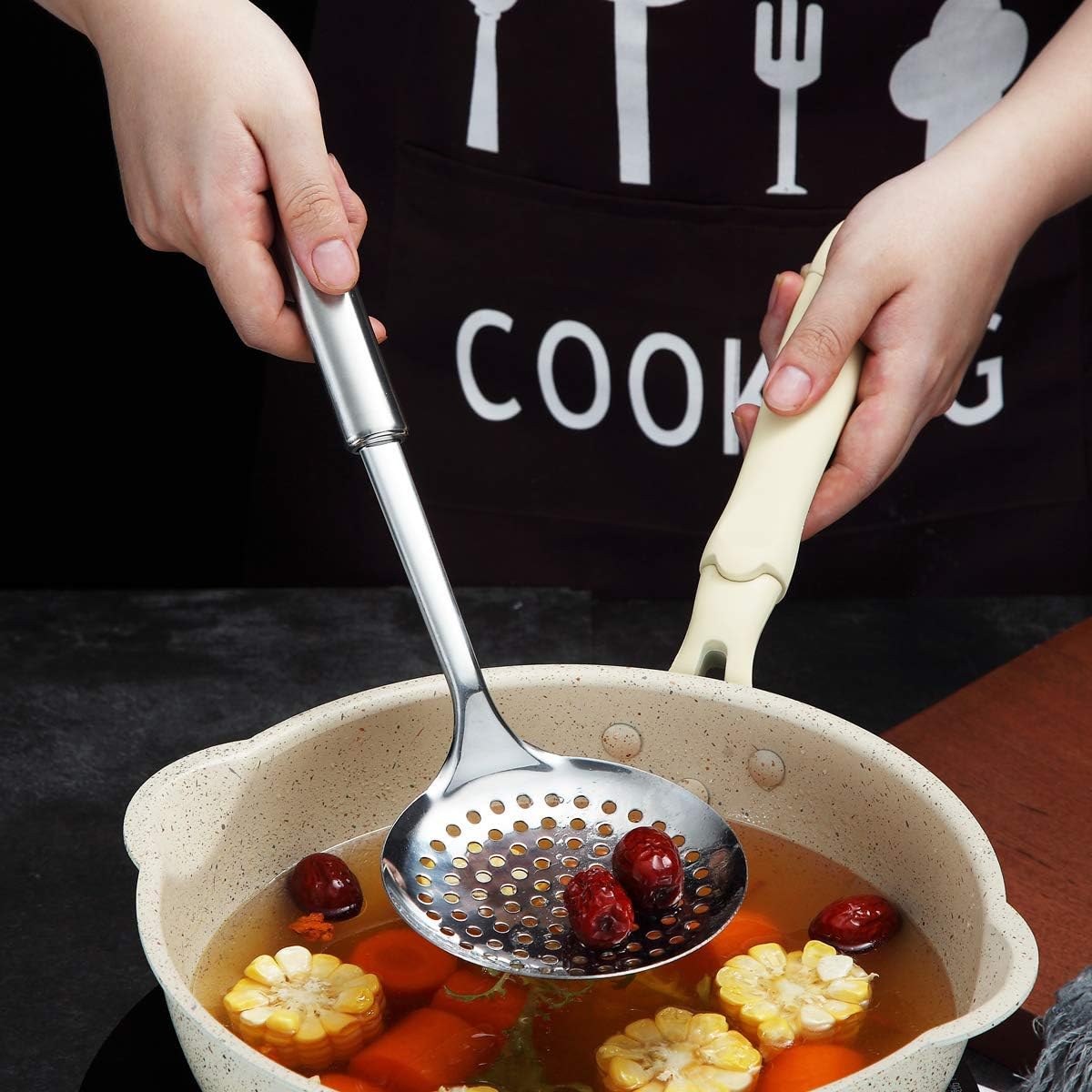 Stainless Steel Cooking Skimmer - Slotted Spoon for Straining, Ideal for Kitchen Use