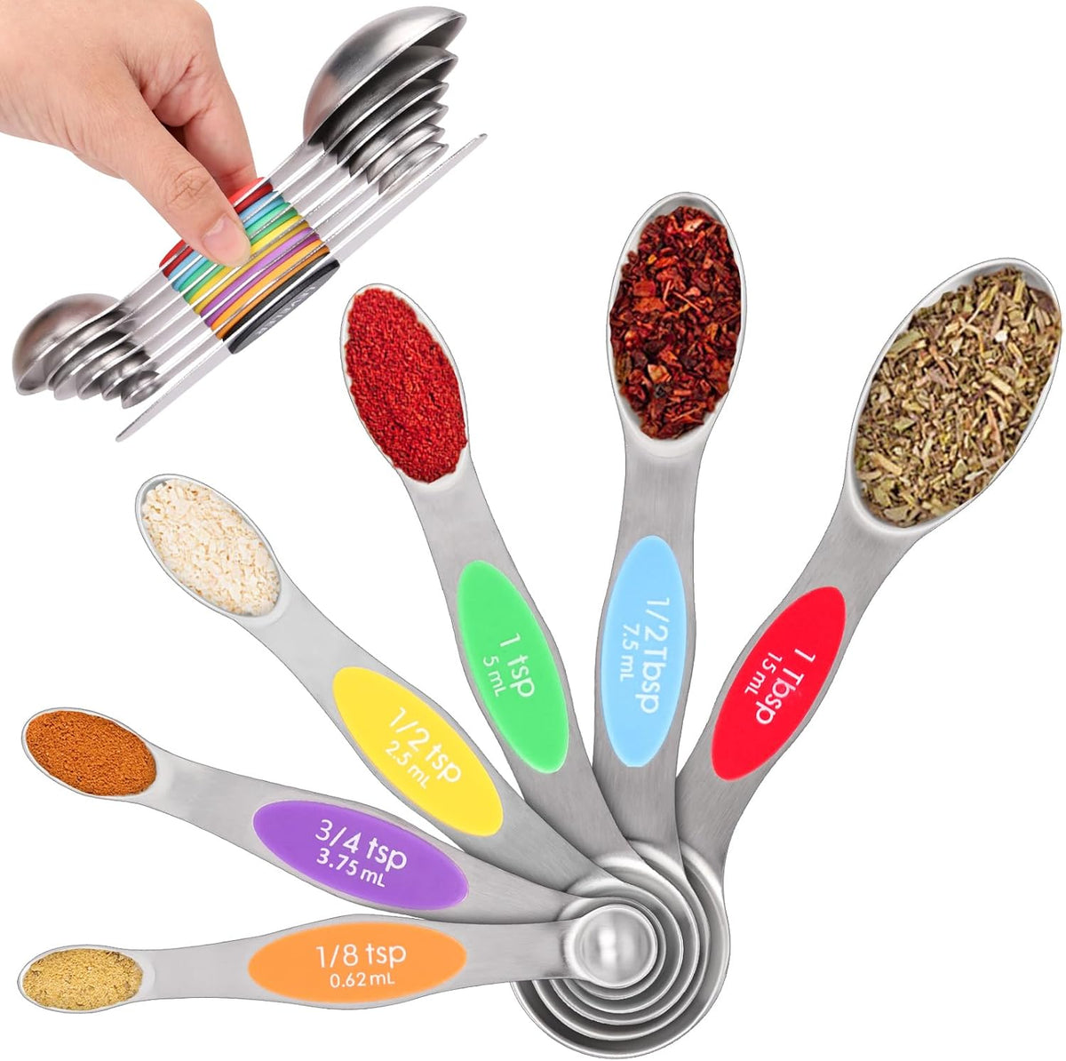 Magnetic Measuring Spoons Set, 7-Piece Stainless Steel