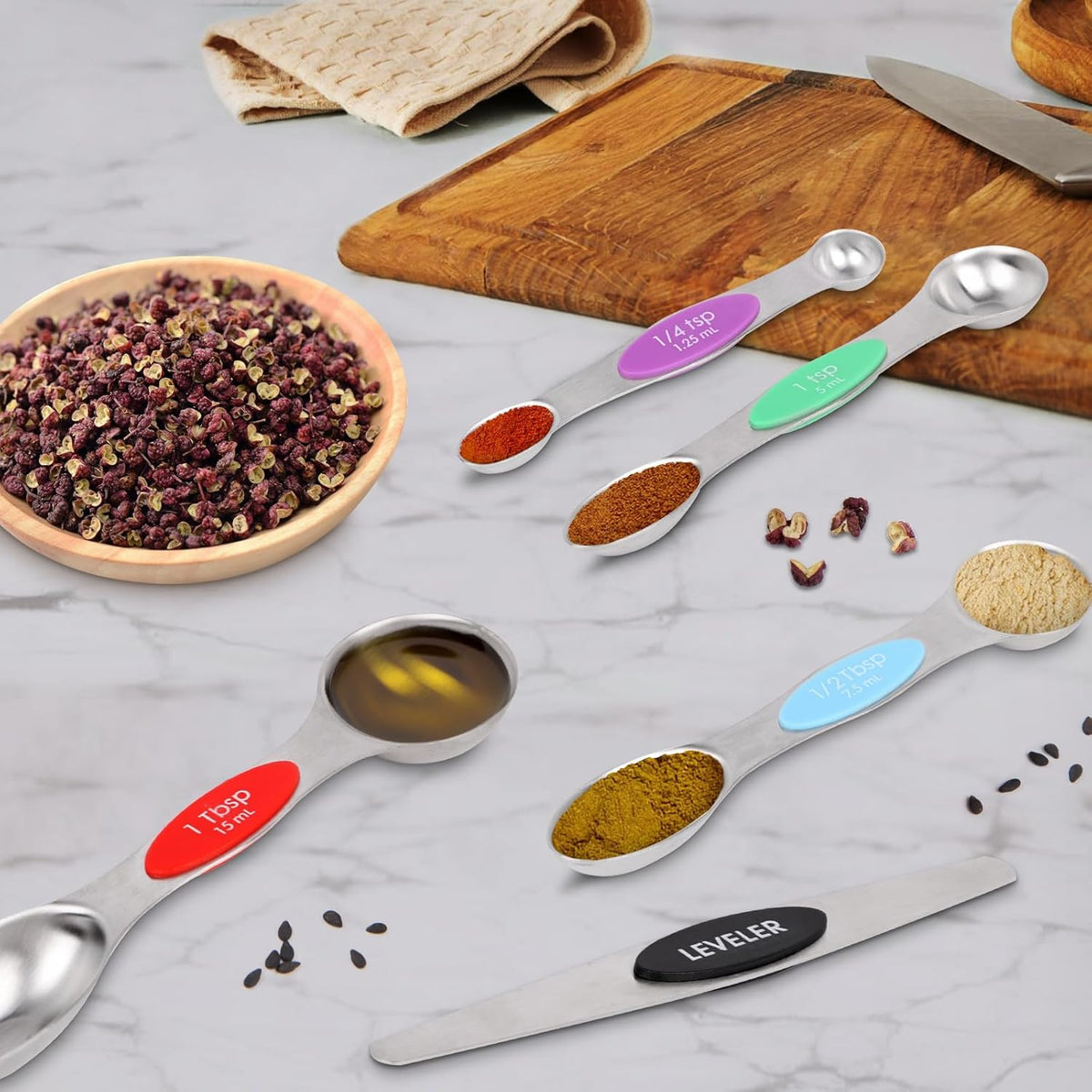 Magnetic Measuring Spoons Set, 7-Piece Stainless Steel
