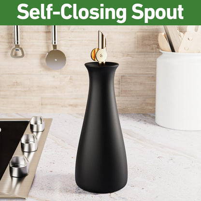 Ceramic Olive Oil Dispenser with Self-Closing Gold Spout, 530mL, Leakproof | Leak Proof EVOO Dispensing Bottle, Stainless Steel Self-Closing Spout, Ergonomic, Durable, Easy Pour, Stylish, 530mL Capacity