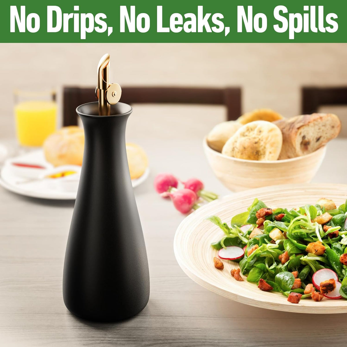Ceramic Olive Oil Dispenser with Self-Closing Gold Spout, 530mL, Leakproof | Leak Proof EVOO Dispensing Bottle, Stainless Steel Self-Closing Spout, Ergonomic, Durable, Easy Pour, Stylish, 530mL Capacity