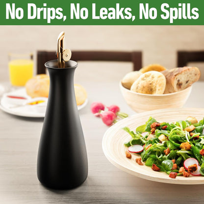 Ceramic Olive Oil Dispenser with Self-Closing Gold Spout, 530mL, Leakproof | Leak Proof EVOO Dispensing Bottle, Stainless Steel Self-Closing Spout, Ergonomic, Durable, Easy Pour, Stylish, 530mL Capacity