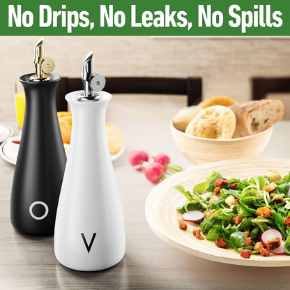 Ceramic Olive Oil Dispenser with Self-Closing Gold Spout, 530mL, Leakproof | Leak Proof EVOO Dispensing Bottle, Stainless Steel Self-Closing Spout, Ergonomic, Durable, Easy Pour, Stylish, 530mL Capacity