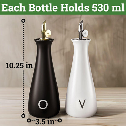 Ceramic Olive Oil Dispenser with Self-Closing Gold Spout, 530mL, Leakproof | Leak Proof EVOO Dispensing Bottle, Stainless Steel Self-Closing Spout, Ergonomic, Durable, Easy Pour, Stylish, 530mL Capacity