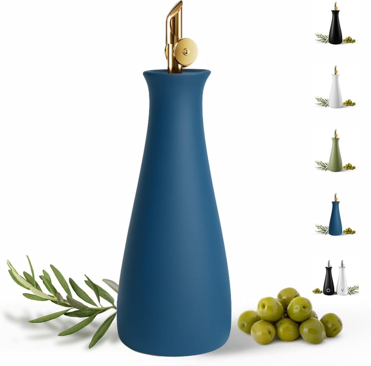 Ceramic Olive Oil Dispenser with Self-Closing Gold Spout, 530mL, Leakproof | Leak Proof EVOO Dispensing Bottle, Stainless Steel Self-Closing Spout, Ergonomic, Durable, Easy Pour, Stylish, 530mL Capacity