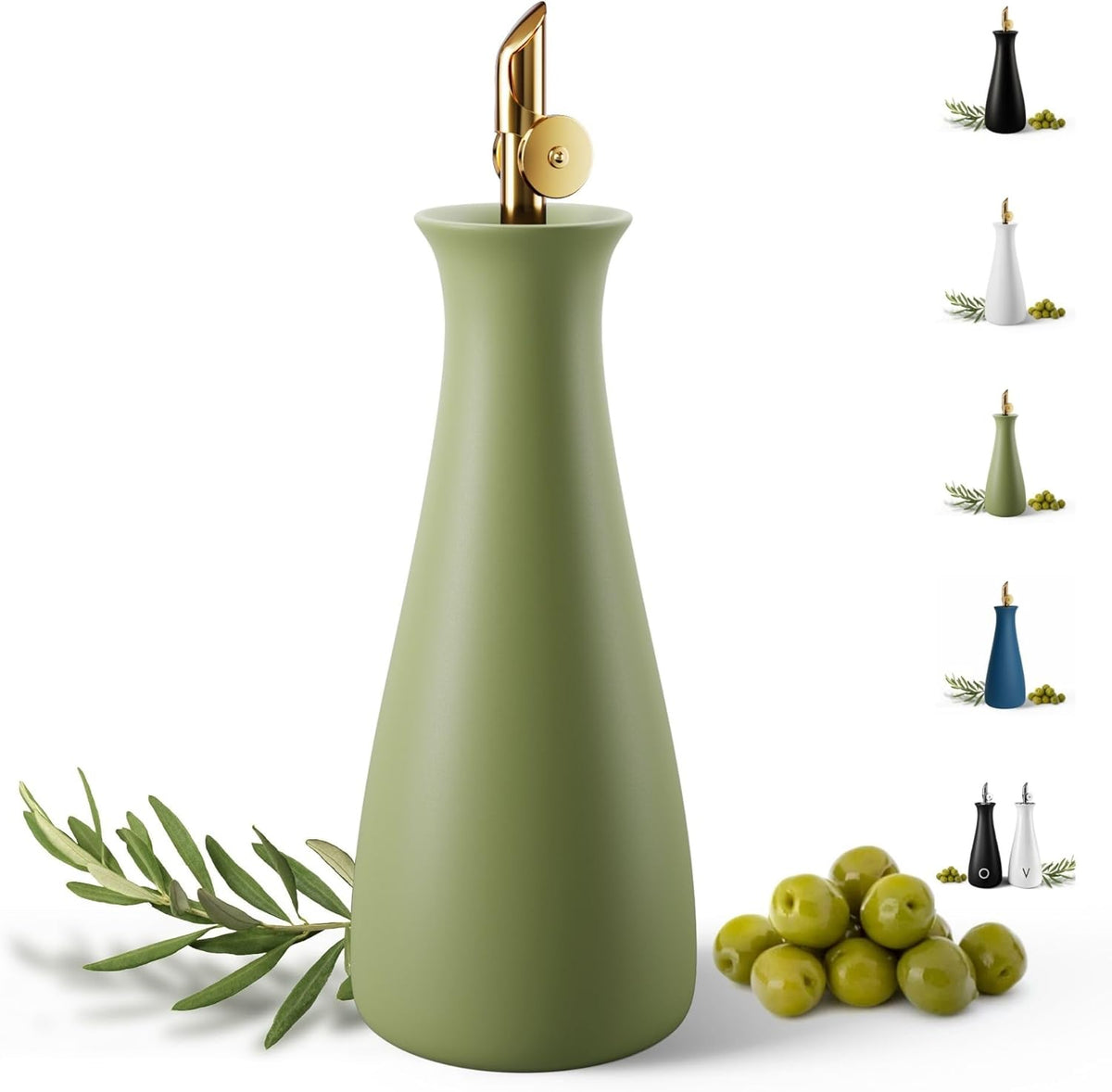 Ceramic Olive Oil Dispenser with Self-Closing Gold Spout, 530mL, Leakproof | Leak Proof EVOO Dispensing Bottle, Stainless Steel Self-Closing Spout, Ergonomic, Durable, Easy Pour, Stylish, 530mL Capacity