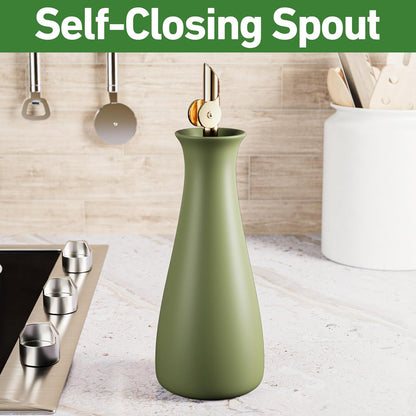 Ceramic Olive Oil Dispenser with Self-Closing Gold Spout, 530mL, Leakproof | Leak Proof EVOO Dispensing Bottle, Stainless Steel Self-Closing Spout, Ergonomic, Durable, Easy Pour, Stylish, 530mL Capacity