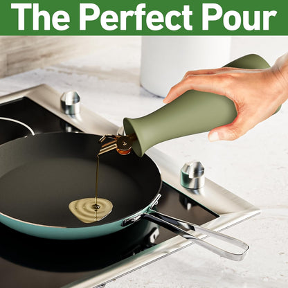 Ceramic Olive Oil Dispenser with Self-Closing Gold Spout, 530mL, Leakproof | Leak Proof EVOO Dispensing Bottle, Stainless Steel Self-Closing Spout, Ergonomic, Durable, Easy Pour, Stylish, 530mL Capacity
