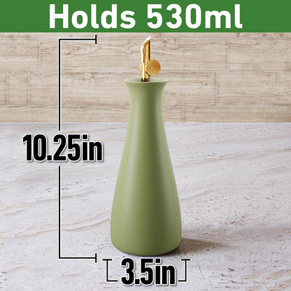 Ceramic Olive Oil Dispenser with Self-Closing Gold Spout, 530mL, Leakproof | Leak Proof EVOO Dispensing Bottle, Stainless Steel Self-Closing Spout, Ergonomic, Durable, Easy Pour, Stylish, 530mL Capacity