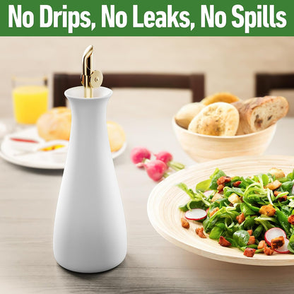 Ceramic Olive Oil Dispenser with Self-Closing Gold Spout, 530mL, Leakproof | Leak Proof EVOO Dispensing Bottle, Stainless Steel Self-Closing Spout, Ergonomic, Durable, Easy Pour, Stylish, 530mL Capacity