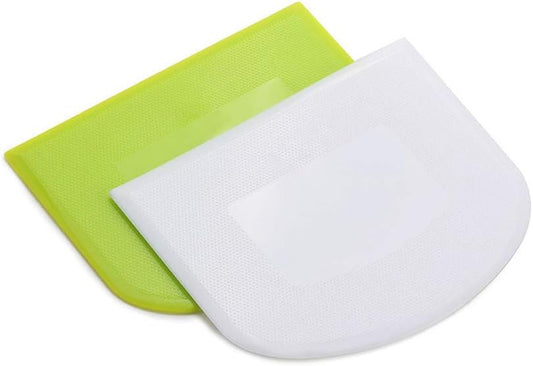 2 Pieces Dough Scraper Bowl Scraper Food-safe Plastic Dough Cutter Flexible Plastic Scraper Practical Bench Scraper Multipurpose Food Scrappers for Bread Dough Cake Fondant Icing, White, Green