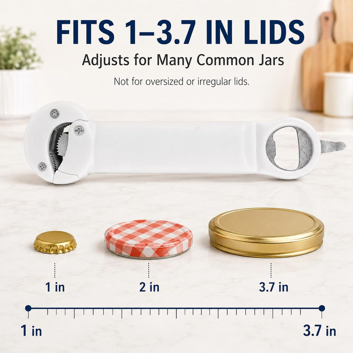 3 in 1 Adjustable Jar Opener for Tight Lids, Retractable Stainless Steel Grip Teeth, Bottle Cap & Pop Tab Opener, Easy Grip Kitchen Lid Remover Tool
