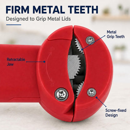 3 in 1 Adjustable Jar Opener for Tight Lids, Retractable Stainless Steel Grip Teeth, Bottle Cap & Pop Tab Opener, Easy Grip Kitchen Lid Remover Tool