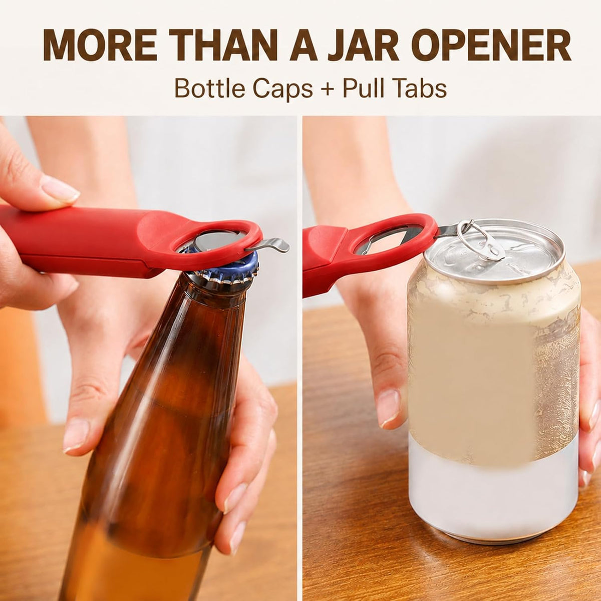 3 in 1 Adjustable Jar Opener for Tight Lids, Retractable Stainless Steel Grip Teeth, Bottle Cap & Pop Tab Opener, Easy Grip Kitchen Lid Remover Tool