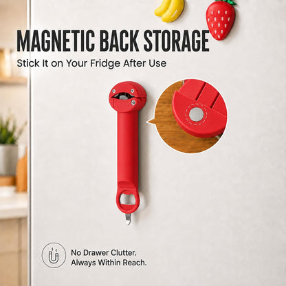 3 in 1 Adjustable Jar Opener for Tight Lids, Retractable Stainless Steel Grip Teeth, Bottle Cap & Pop Tab Opener, Easy Grip Kitchen Lid Remover Tool