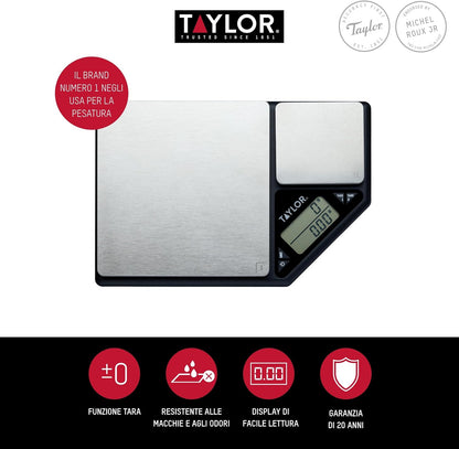 KitchenCraft Digital Kitchen Scale Dual Platform, Pro Professional Standard, Precision Accuracy and Tare Function, Brushed Stainless Steel, 5kg Capacity Black/Silver