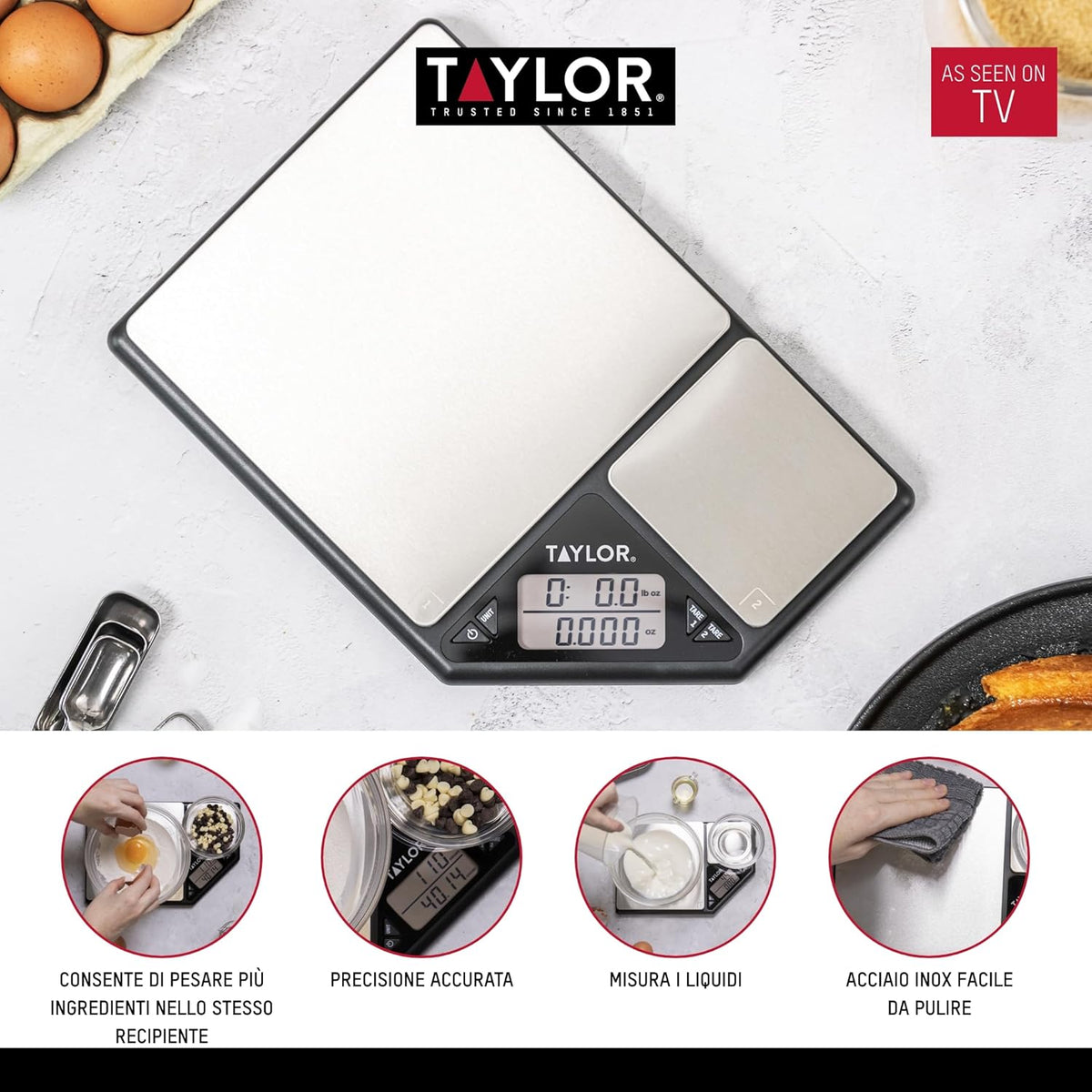 KitchenCraft Digital Kitchen Scale Dual Platform, Pro Professional Standard, Precision Accuracy and Tare Function, Brushed Stainless Steel, 5kg Capacity Black/Silver