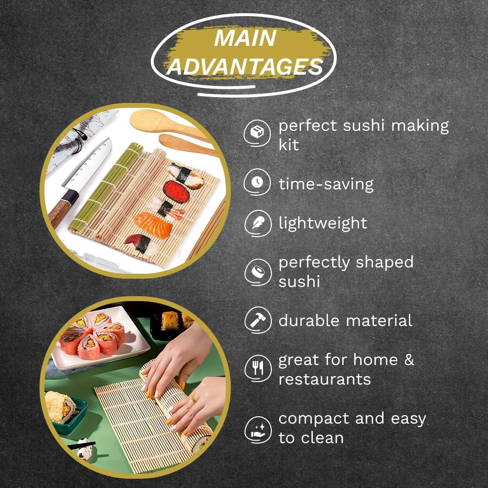 Sushi Making Kit 18 in 1 Sushi Bazooka Roller Set for Beginners with Mats, Sushi Knife, Chopsticks, Spreader, Avocado Slicer, Paddle, Cotton Bag Easy Machine Maker Homemade Kitchen Utensil 9 Tools