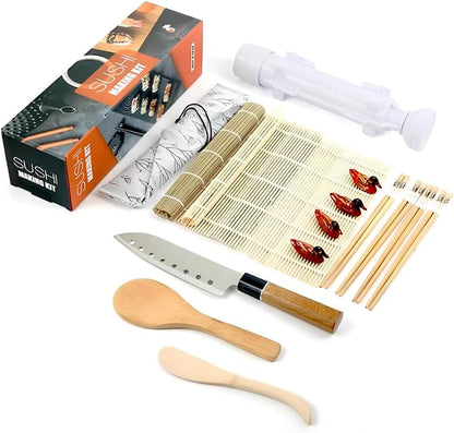 Sushi Making Kit 18 in 1 Sushi Bazooka Roller Set for Beginners with Mats, Sushi Knife, Chopsticks, Spreader, Avocado Slicer, Paddle, Cotton Bag Easy Machine Maker Homemade Kitchen Utensil 9 Tools