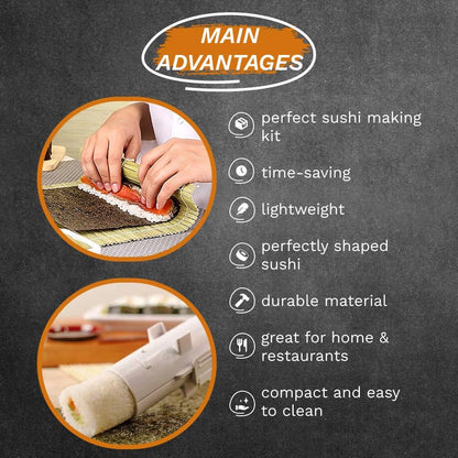 Sushi Making Kit 18 in 1 Sushi Bazooka Roller Set for Beginners with Mats, Sushi Knife, Chopsticks, Spreader, Avocado Slicer, Paddle, Cotton Bag Easy Machine Maker Homemade Kitchen Utensil 9 Tools