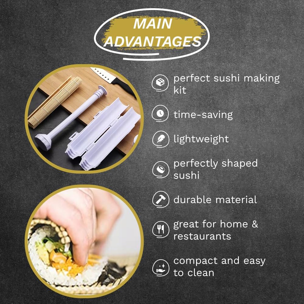 Sushi Making Kit 18 in 1 Sushi Bazooka Roller Set for Beginners with Mats, Sushi Knife, Chopsticks, Spreader, Avocado Slicer, Paddle, Cotton Bag Easy Machine Maker Homemade Kitchen Utensil 9 Tools
