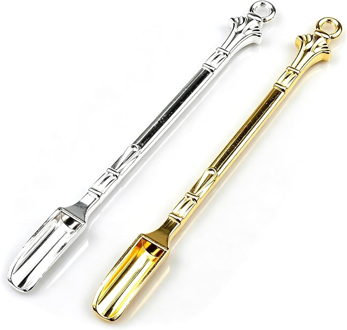 Mini Powder Medicine Scoop 2pcs Metal Shovel Spoon Shovel Scoop with Crystal for Bottle Home Supplies (Antique silver + Bronze)