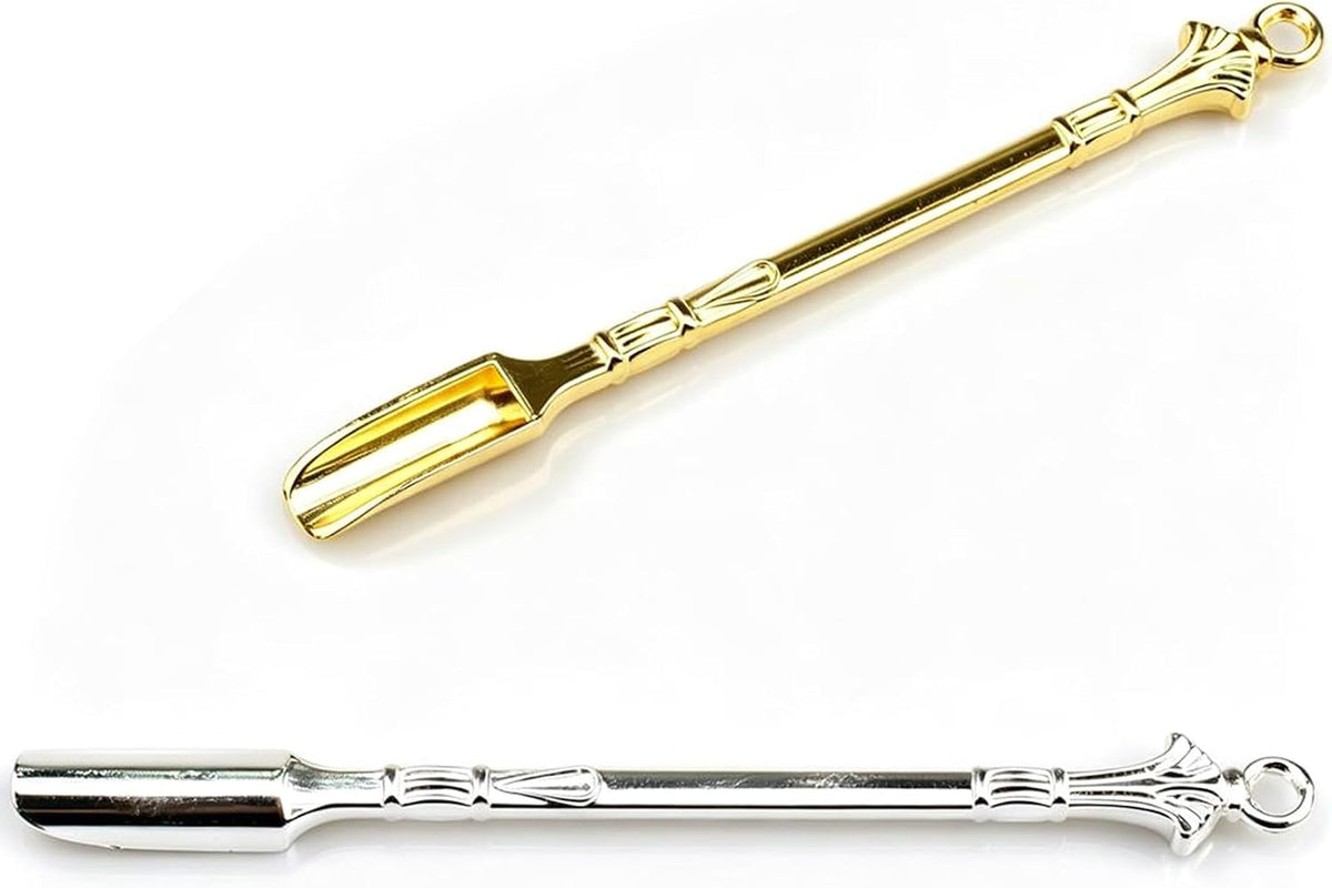 Mini Powder Medicine Scoop 2pcs Metal Shovel Spoon Shovel Scoop with Crystal for Bottle Home Supplies (Antique silver + Bronze)