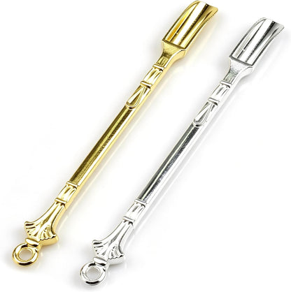 Mini Powder Medicine Scoop 2pcs Metal Shovel Spoon Shovel Scoop with Crystal for Bottle Home Supplies (Antique silver + Bronze)