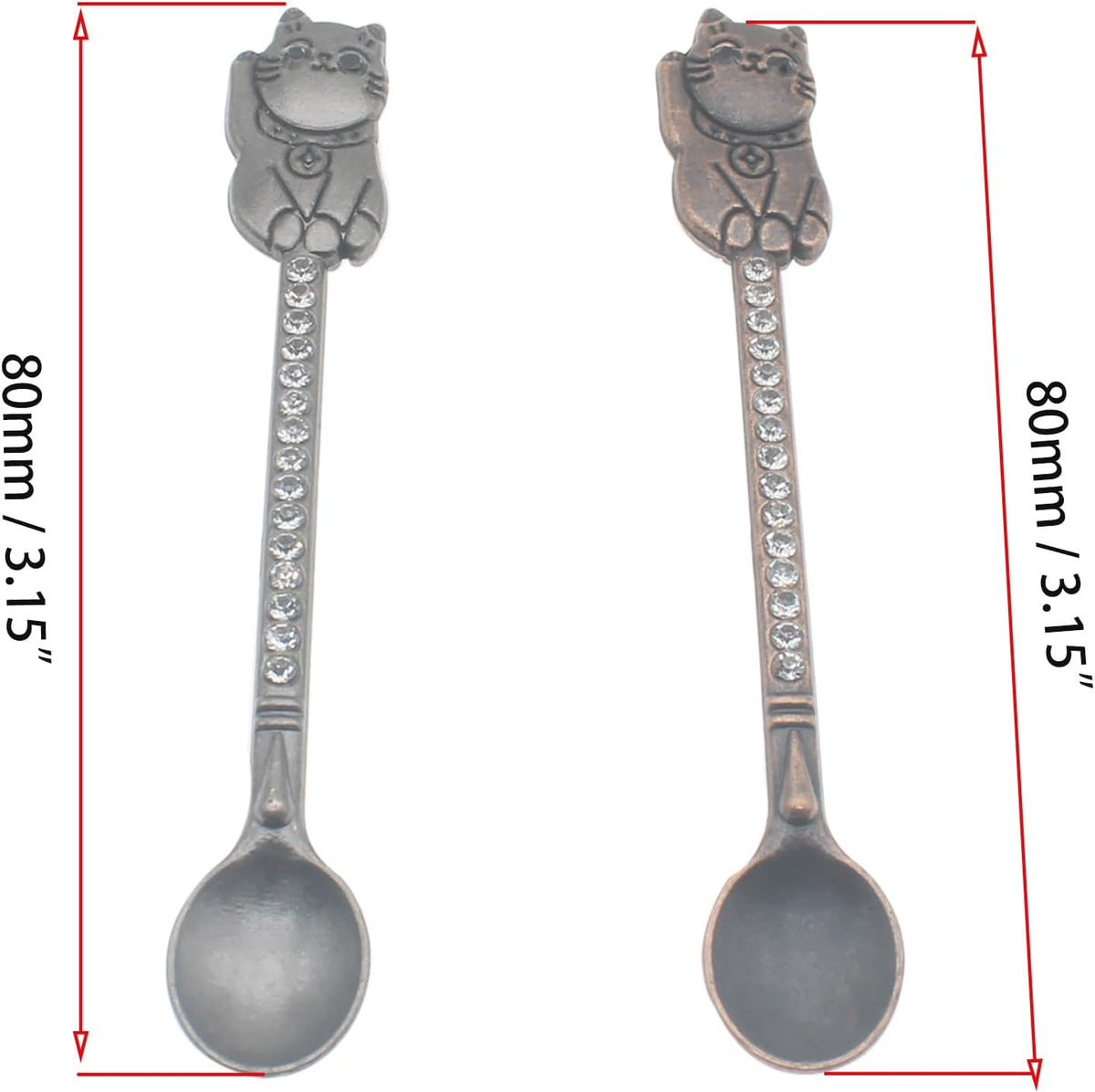 Mini Powder Medicine Scoop 2pcs Metal Shovel Spoon Shovel Scoop with Crystal for Bottle Home Supplies (Antique silver + Bronze)