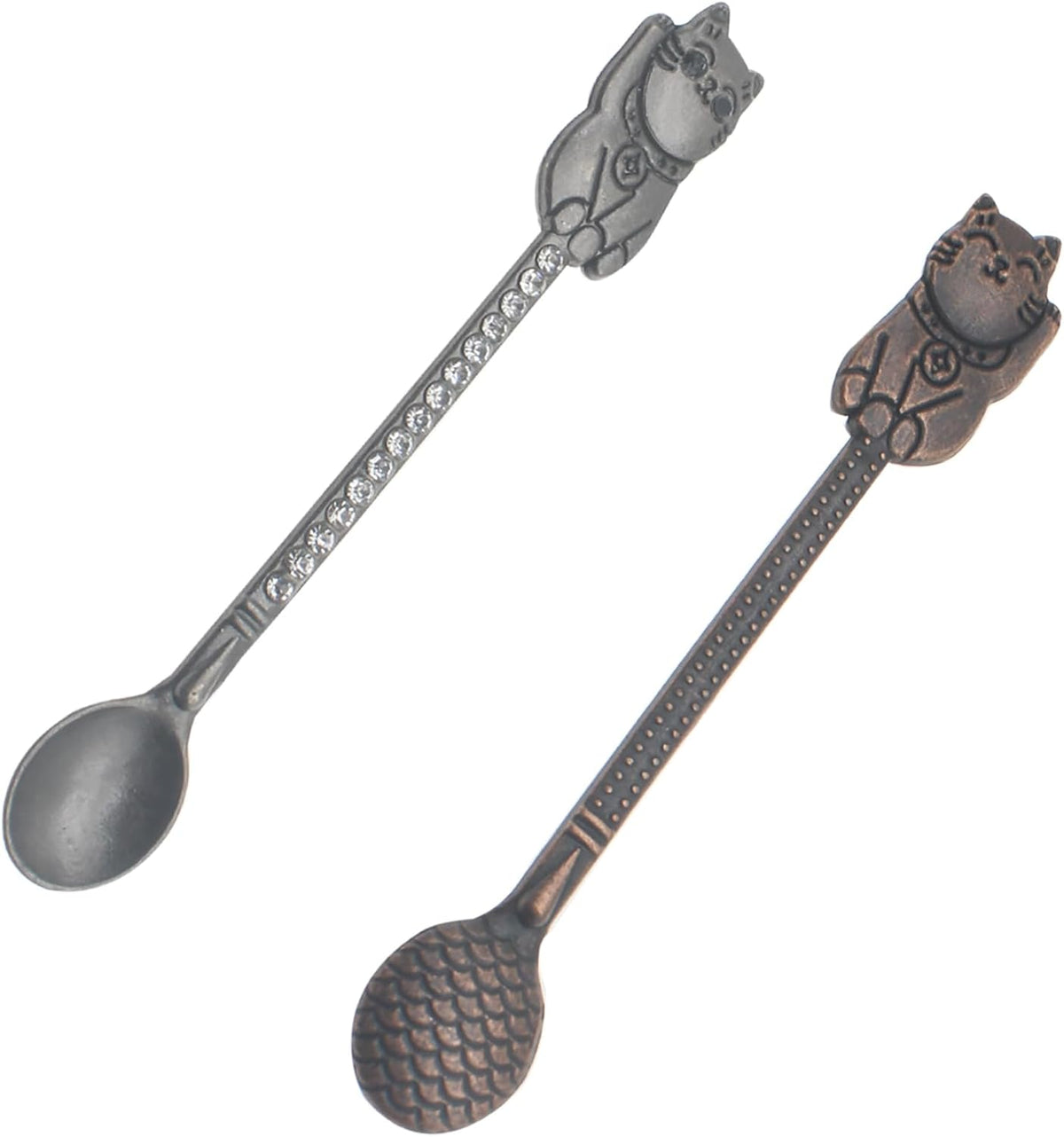 Mini Powder Medicine Scoop 2pcs Metal Shovel Spoon Shovel Scoop with Crystal for Bottle Home Supplies (Antique silver + Bronze)