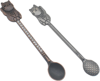 Mini Powder Medicine Scoop 2pcs Metal Shovel Spoon Shovel Scoop with Crystal for Bottle Home Supplies (Antique silver + Bronze)
