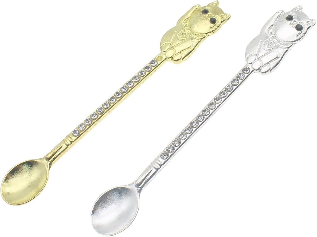 Mini Powder Medicine Scoop 2pcs Metal Shovel Spoon Shovel Scoop with Crystal for Bottle Home Supplies (Antique silver + Bronze)