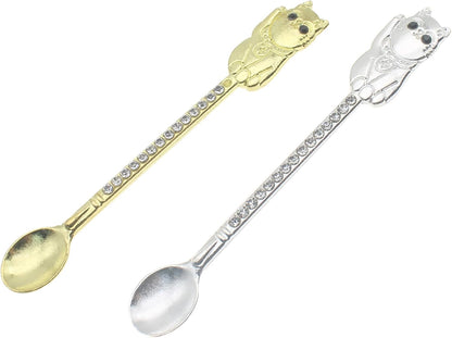 Mini Powder Medicine Scoop 2pcs Metal Shovel Spoon Shovel Scoop with Crystal for Bottle Home Supplies (Antique silver + Bronze)