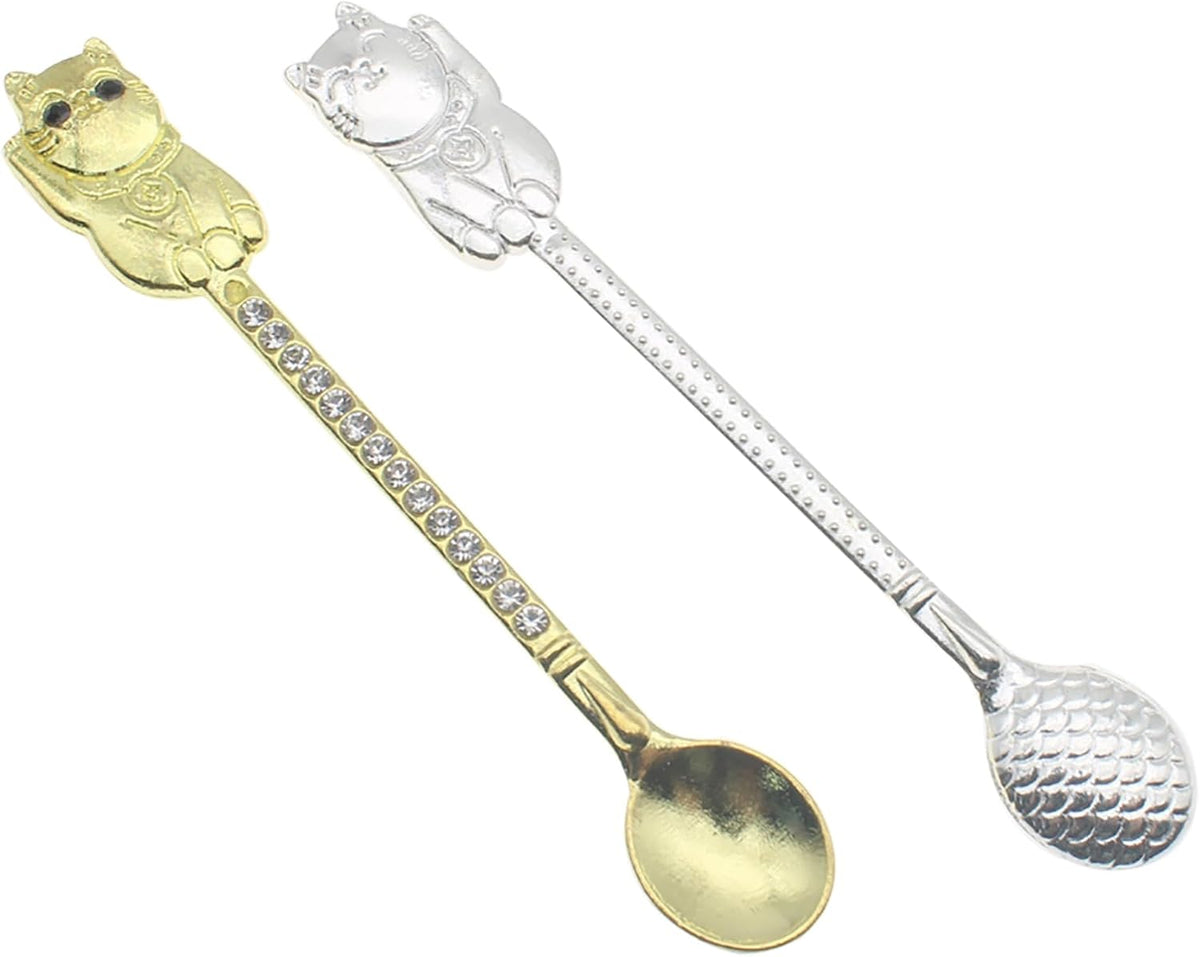 Mini Powder Medicine Scoop 2pcs Metal Shovel Spoon Shovel Scoop with Crystal for Bottle Home Supplies (Antique silver + Bronze)