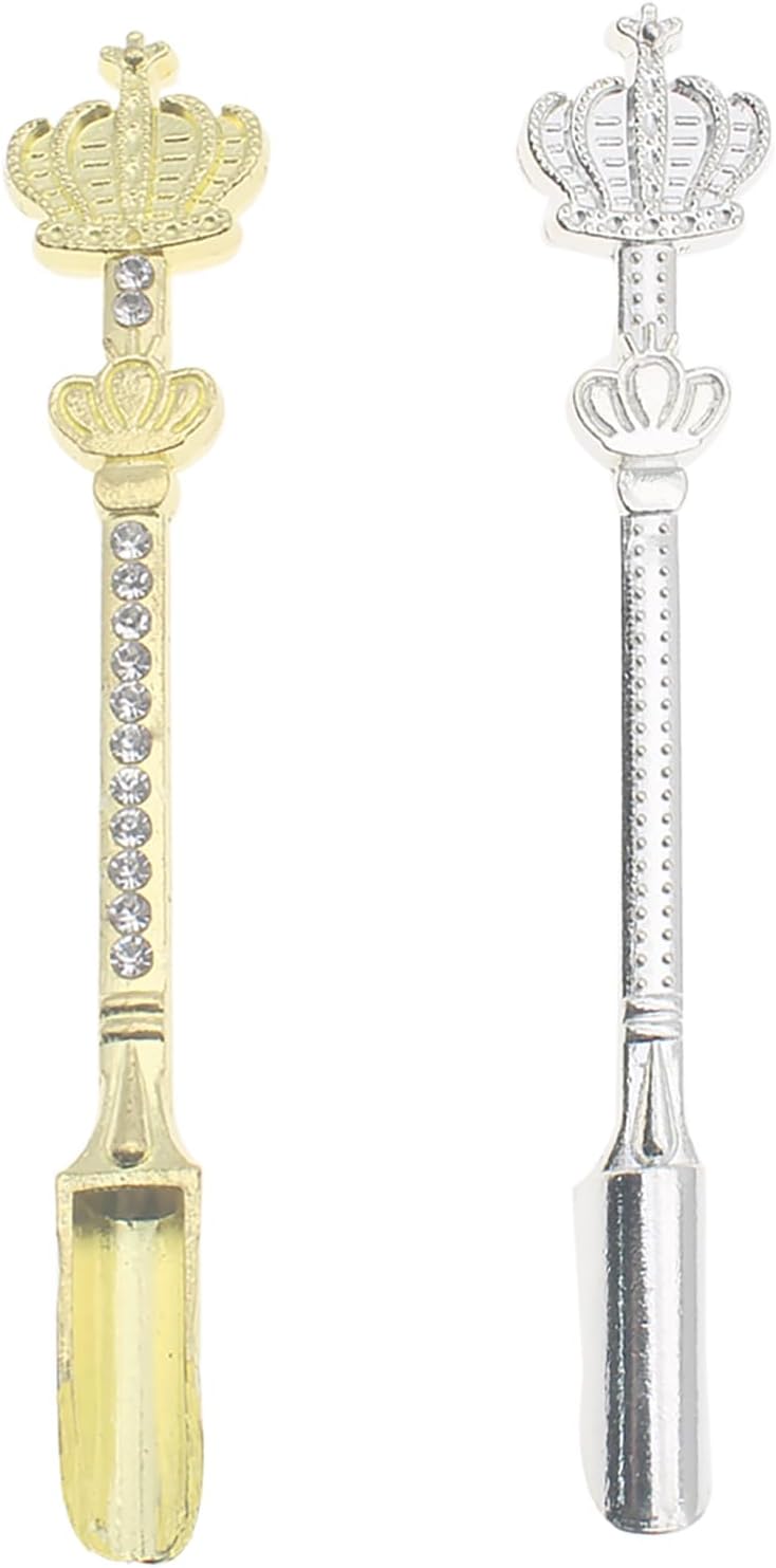 Mini Powder Medicine Scoop 2pcs Metal Shovel Spoon Shovel Scoop with Crystal for Bottle Home Supplies (Antique silver + Bronze)