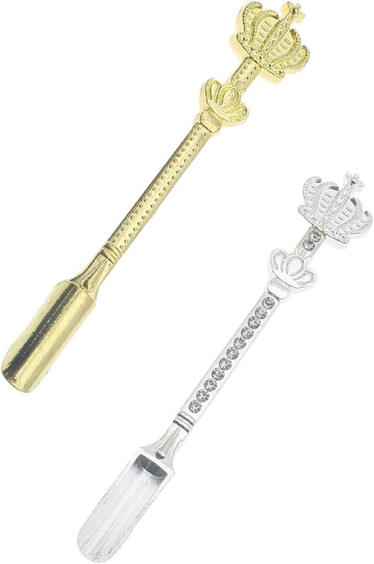 Mini Powder Medicine Scoop 2pcs Metal Shovel Spoon Shovel Scoop with Crystal for Bottle Home Supplies (Antique silver + Bronze)