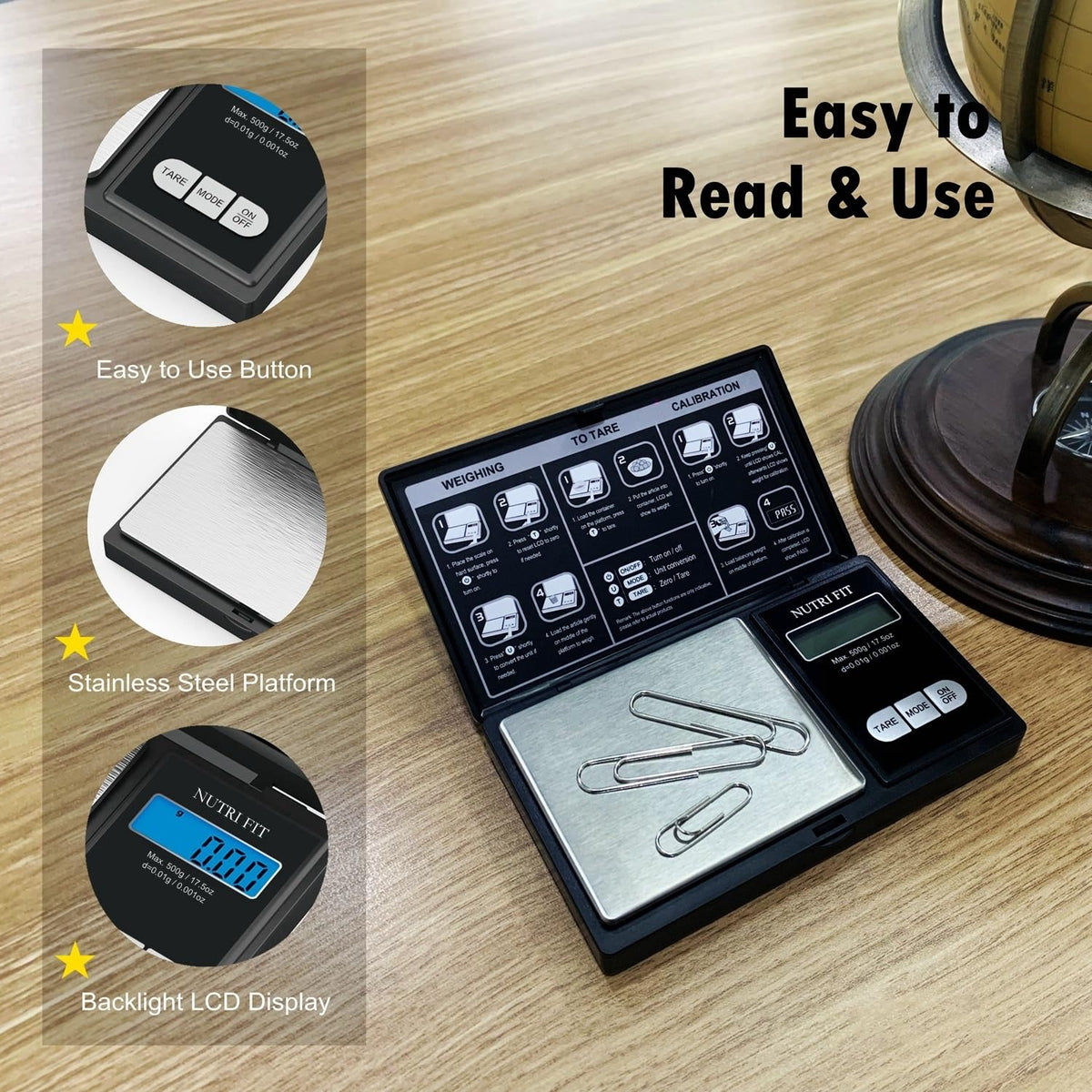 Gram Scale Digital Pocket Scales 0.01g 500g Small Jewelry Scale